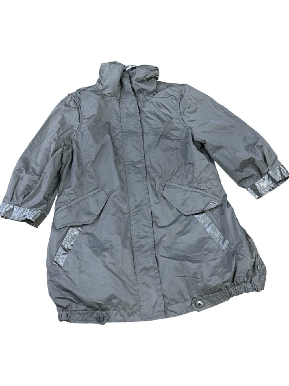 Chico's Metallic Sporty Windbreaker Jacket Silver Gray Gorpcore Futuristic sz 2